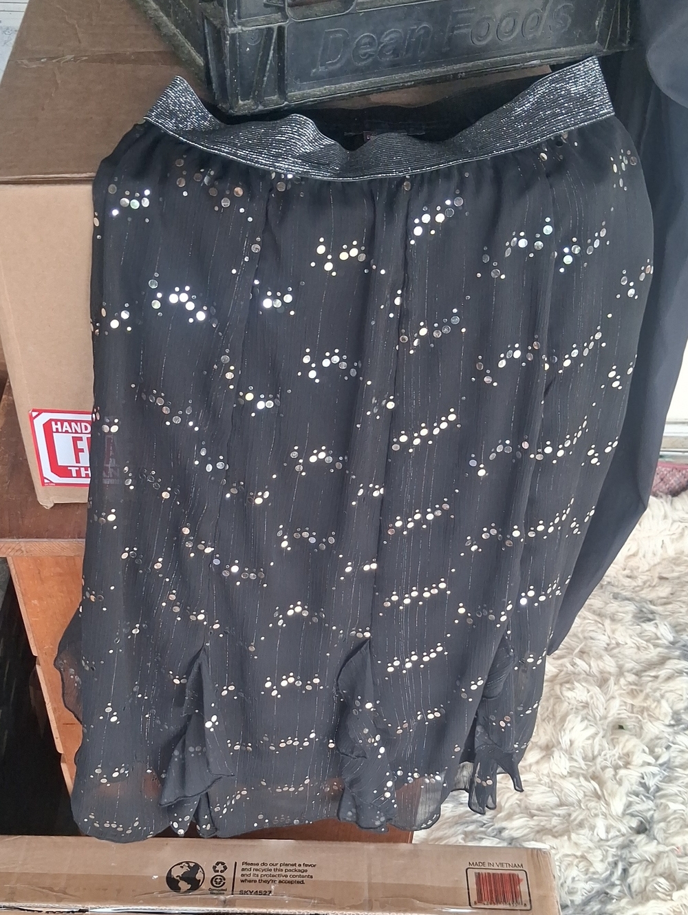 Black Sequin Detail Women's Skirt